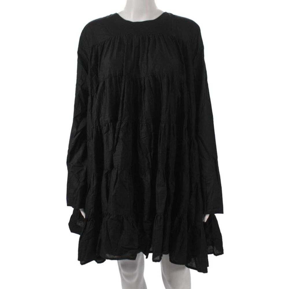 Merlette Women Trapeze Swing Dress Black Long Sleeve Pima Cotton Size M